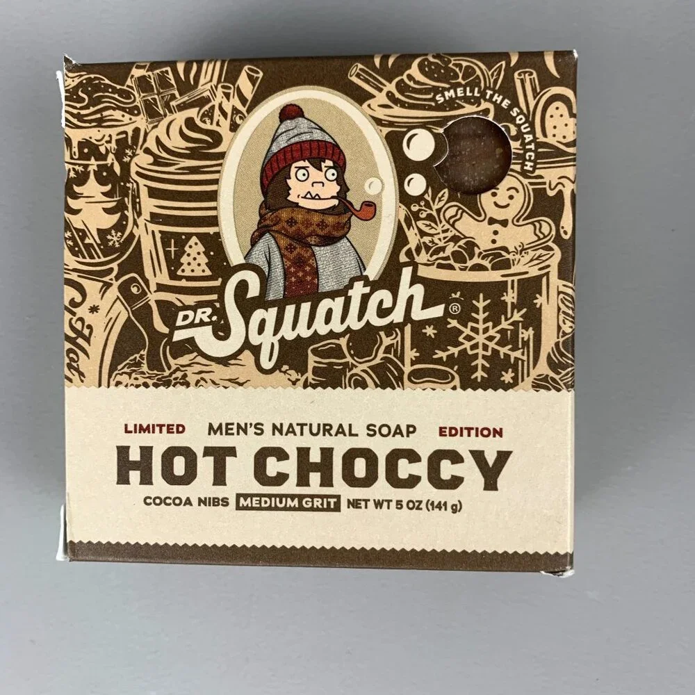 Set of 2 Dr Squatch Hot Choccy Mens Soap W/ Cocoa Nibs Med Grit New Ltd Edition